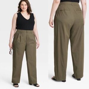 High Waisted Cotton Chino - Olive Green